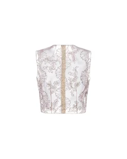 Laurence Top in Ivory Organza with Ribbon Embroidery