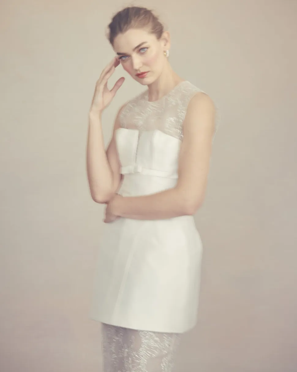 Laurence Top in Ivory Organza with Ribbon Embroidery
