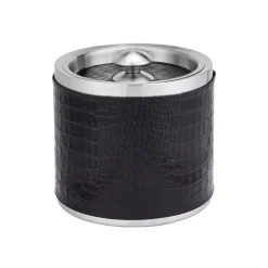 Leather Ice Bucket with Tongs in Crocodile Embossed Leather