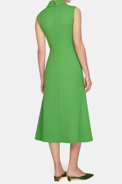 Leontine Dress In Fresh Green Single Wool Crepe