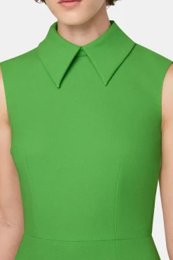 Leontine Dress In Fresh Green Single Wool Crepe