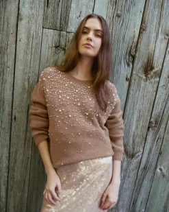 Lexia Embellished Sweater in Camel