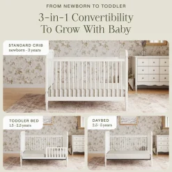 Liberty 3-in-1 Convertible Spindle Crib with Toddler Bed Conversion Kit in Warm White