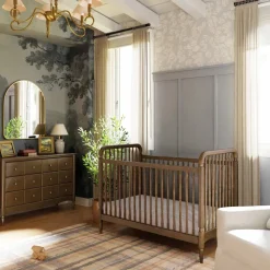 Liberty 3-in-1 Convertible Spindle Crib with Toddler Bed Conversion Kit in Natural Walnut