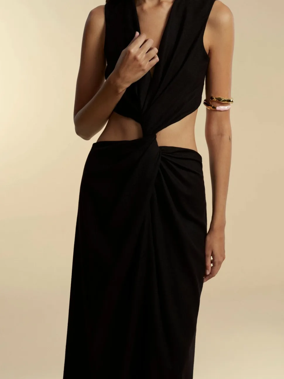 Lightweight Wool Twist Dress in Black