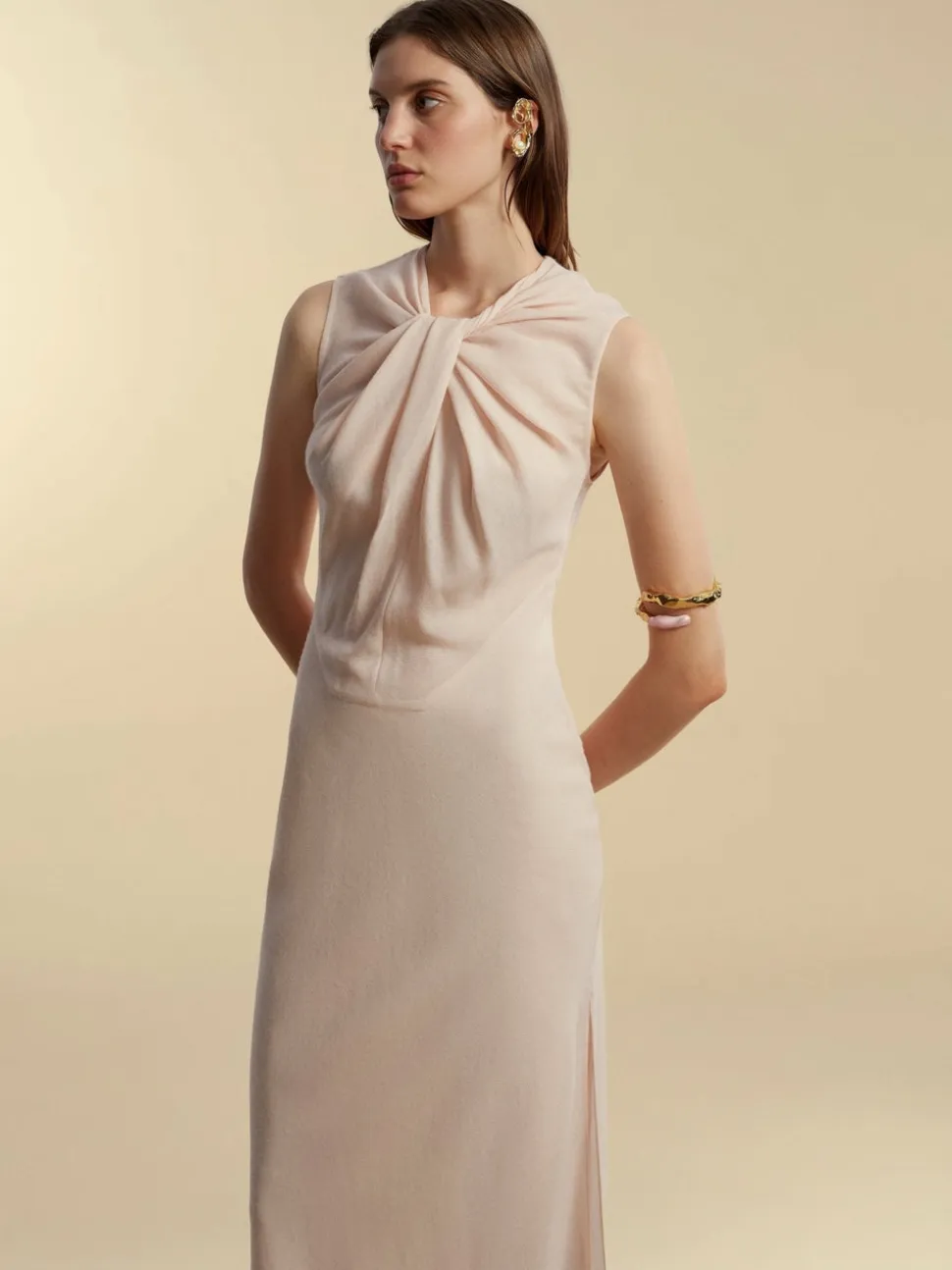 Lightweight Wool Twist Panelled Dress in Rose Quartz