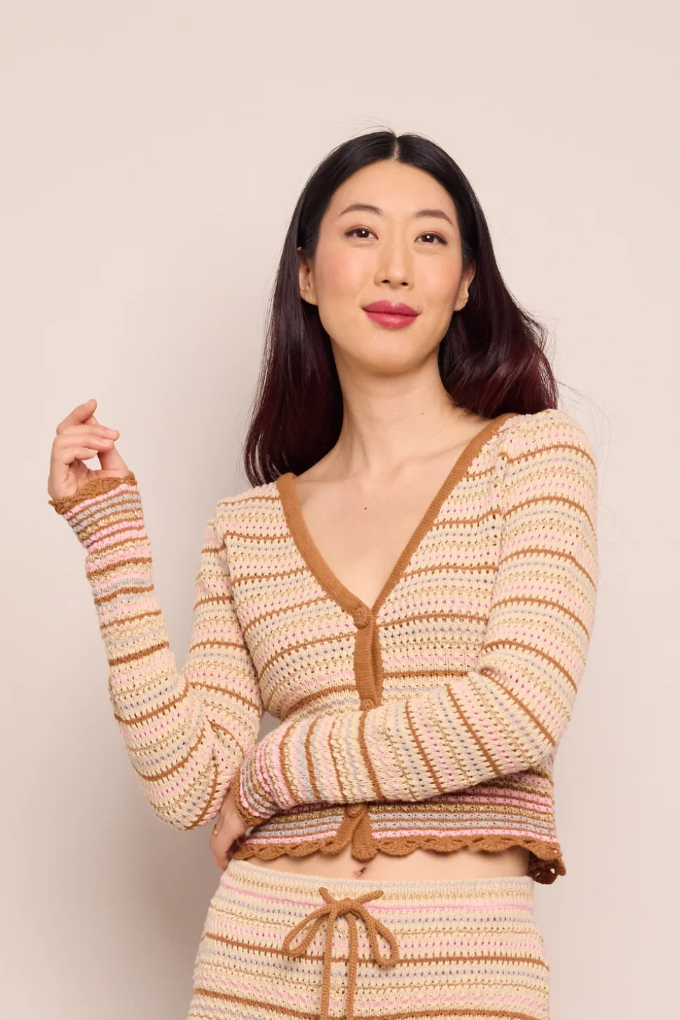 Lilana Cardigan in Clay Striped Lurex Crochet