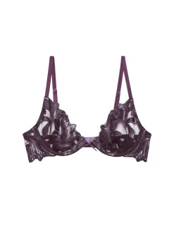 Lily Embroidery Plunge Demi Bra in Aubergine