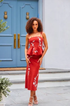 Lily Skirt in Deep Red & Ivory