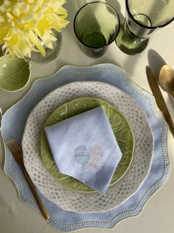Lime Dotted Blue Linen Placemat, Set of 4