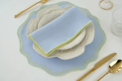 Lime Dotted Blue Linen Placemat, Set of 4