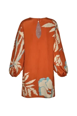 Lisboa Crepe Chine Mini Dress in Orange Gladiolos