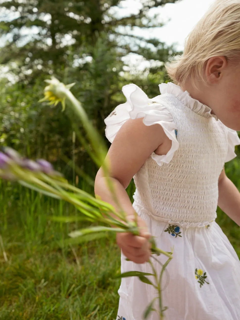 Little Lady Field Dress in White with Embroidery