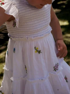 Little Lady Field Dress in White with Embroidery