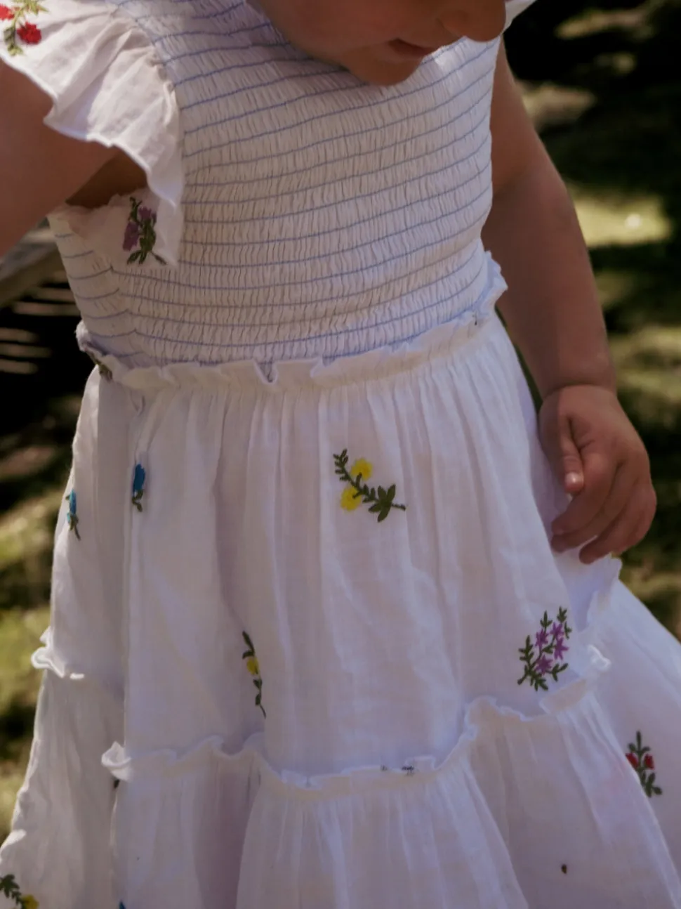 Little Lady Field Dress in White with Embroidery