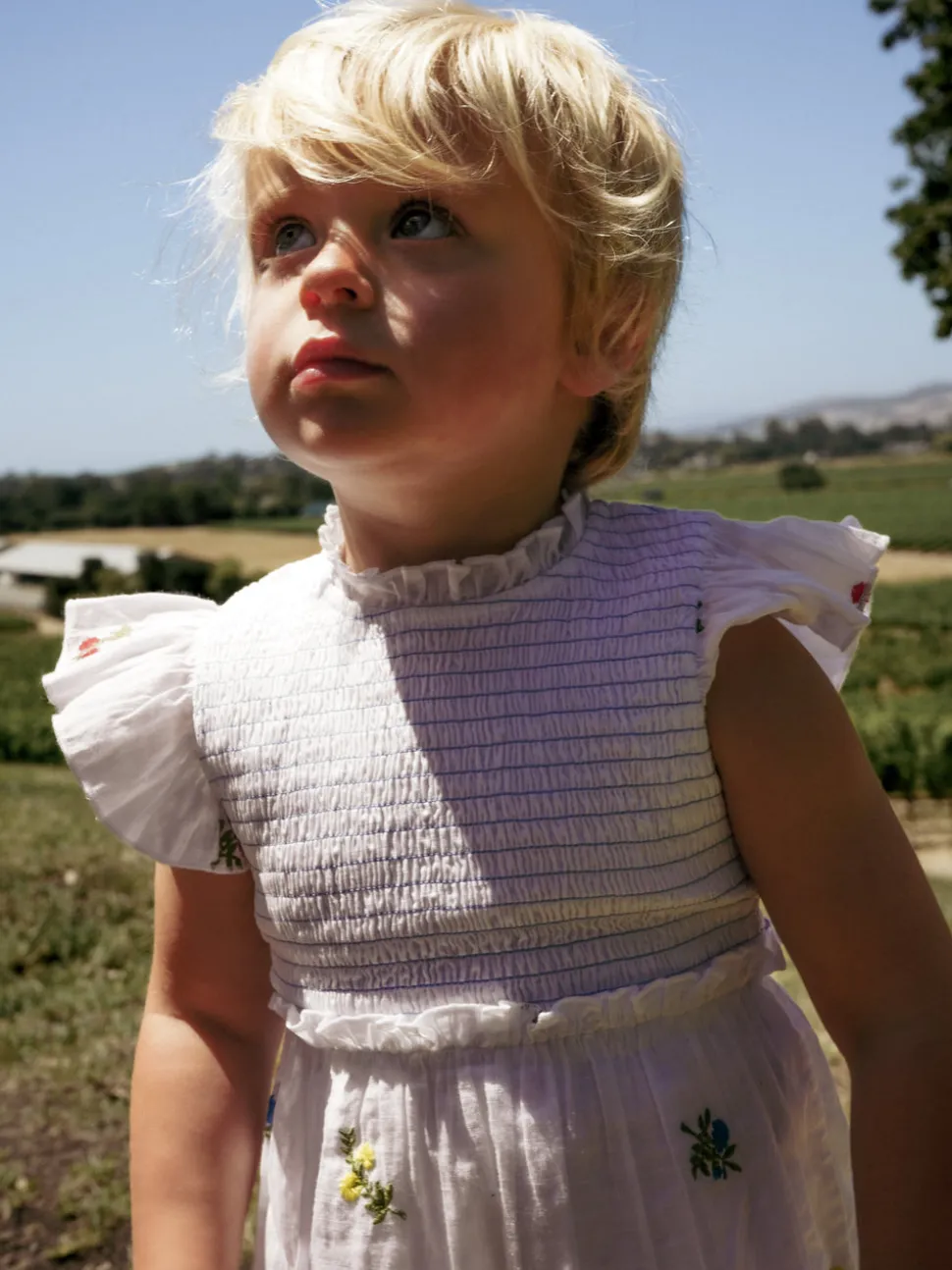 Little Lady Field Dress in White with Embroidery