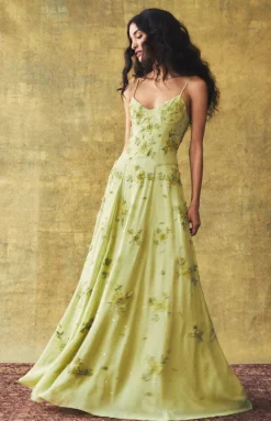 Liv Gown in Tarragon with Wildflower Clusters