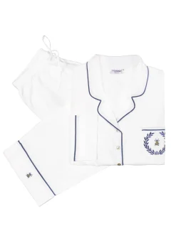 Lizzie White Cotton Pajamas with Bee Embroidery
