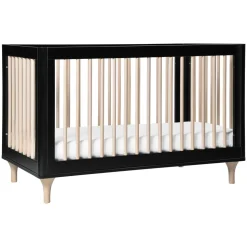 Lolly 3-in-1 Convertible Crib with Toddler Bed Conversion Kit in Black & Washed Natural