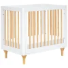 Lolly 4-in-1 Convertible Mini Crib with Toddler Bed Conversion Kit in White & Natural