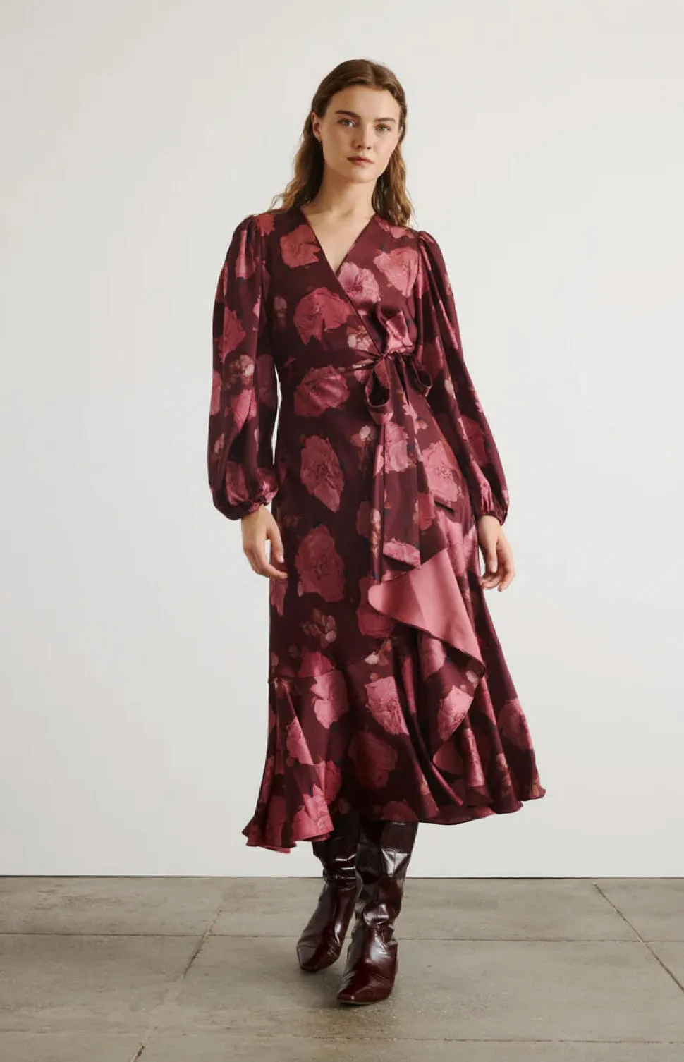 Long Sleeve Blaire Dress in Mahogany & Soft Carmine Multi