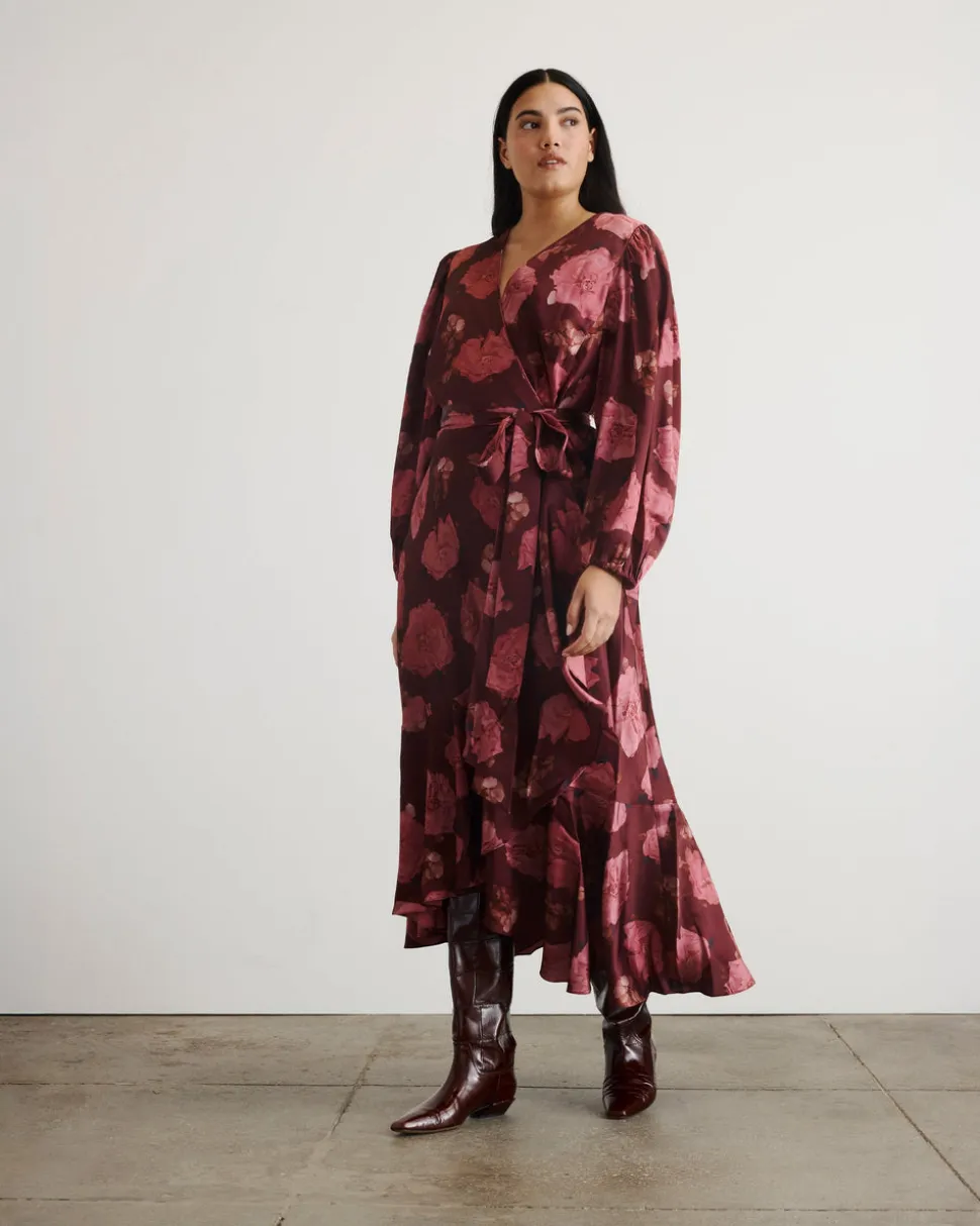 Long Sleeve Blaire Dress in Mahogany & Soft Carmine Multi