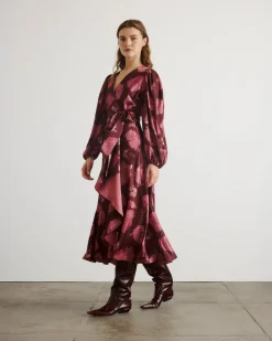 Long Sleeve Blaire Dress in Mahogany & Soft Carmine Multi