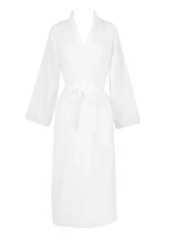 Long Sleeve Cotton Bathrobe with Lace Detail