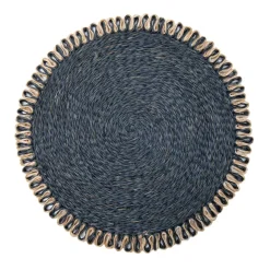 Loopy Abaca 15" Round Placemat in Navy & Natural, Set of 4