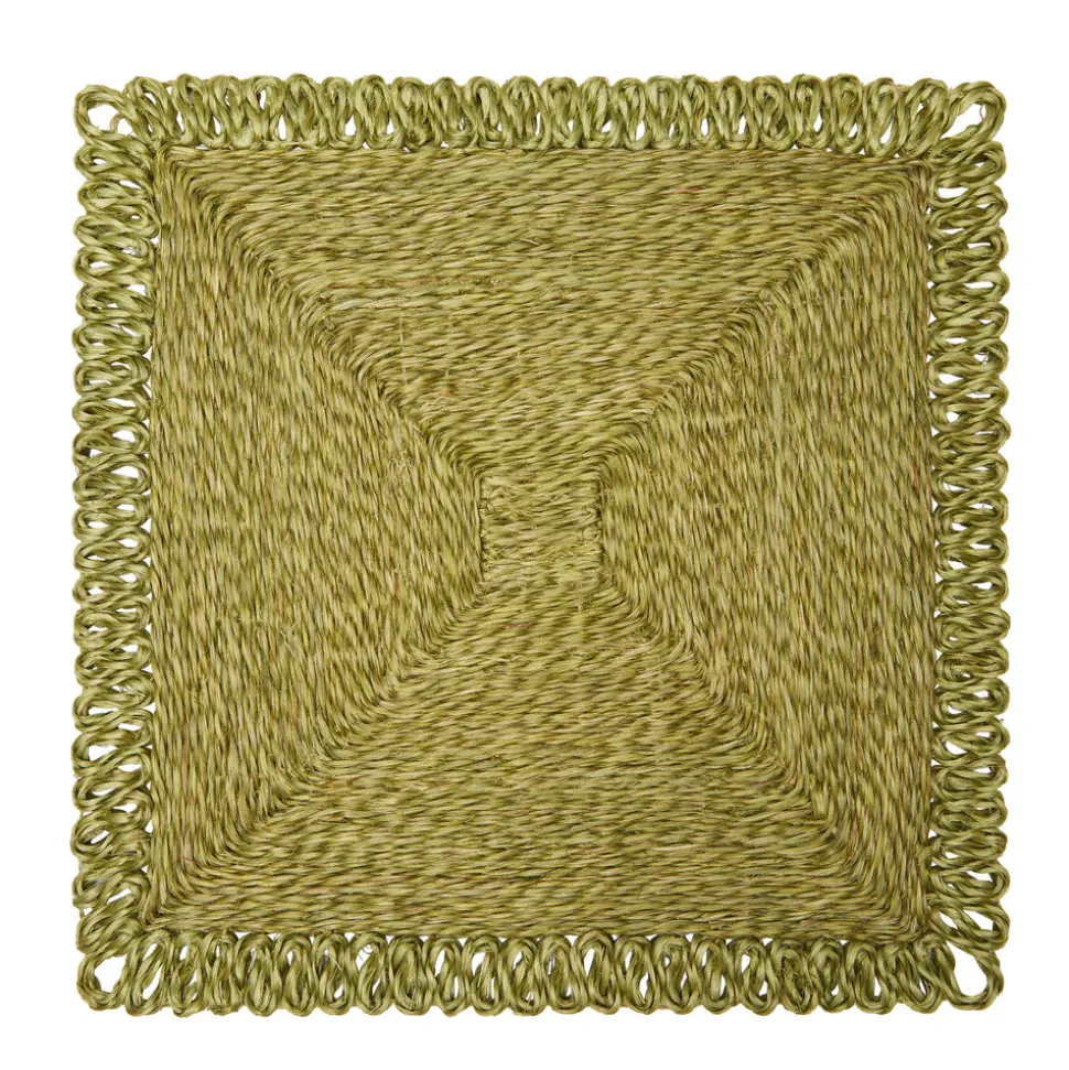 Loopy Square Placemat in Olive Green, Set of 4