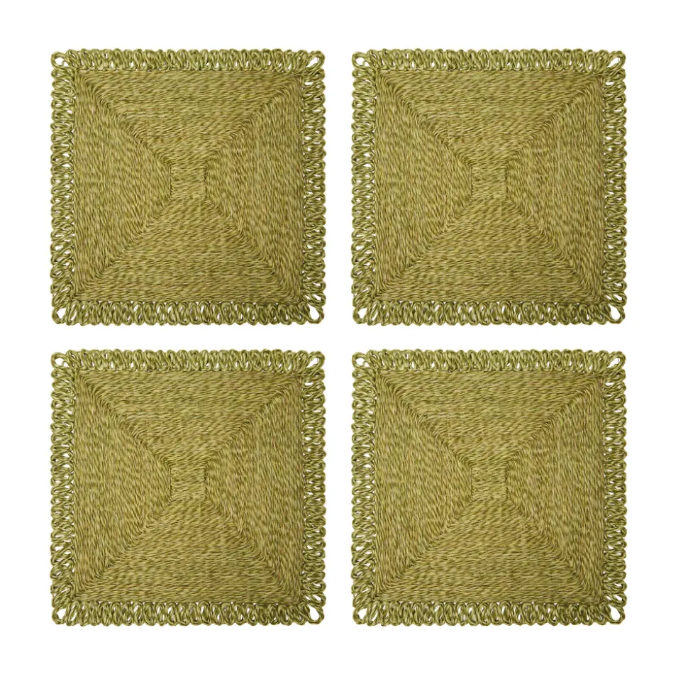 Loopy Square Placemat in Olive Green, Set of 4