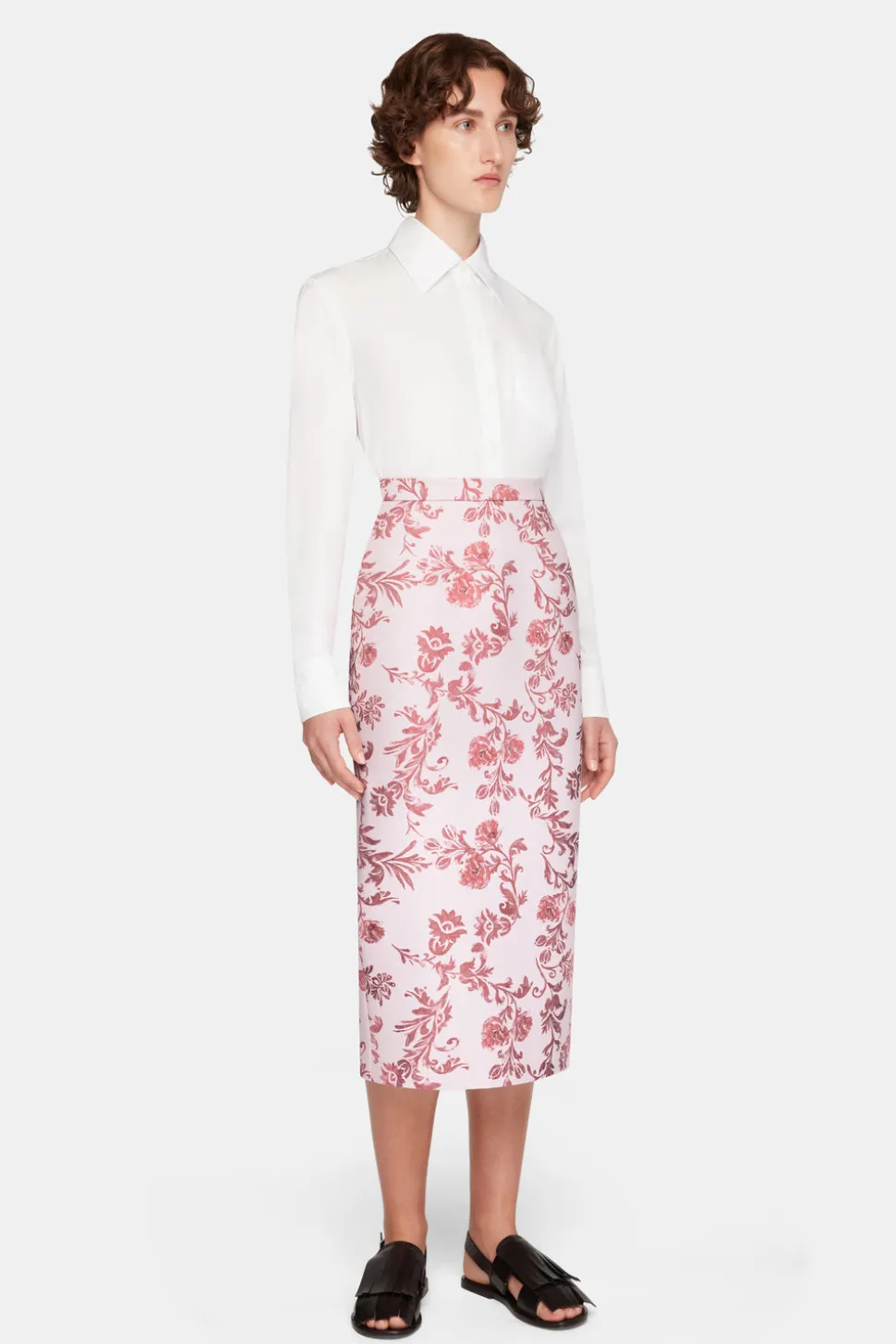 Lorelei Skirt In Pink Floral Damask Taffeta Faille
