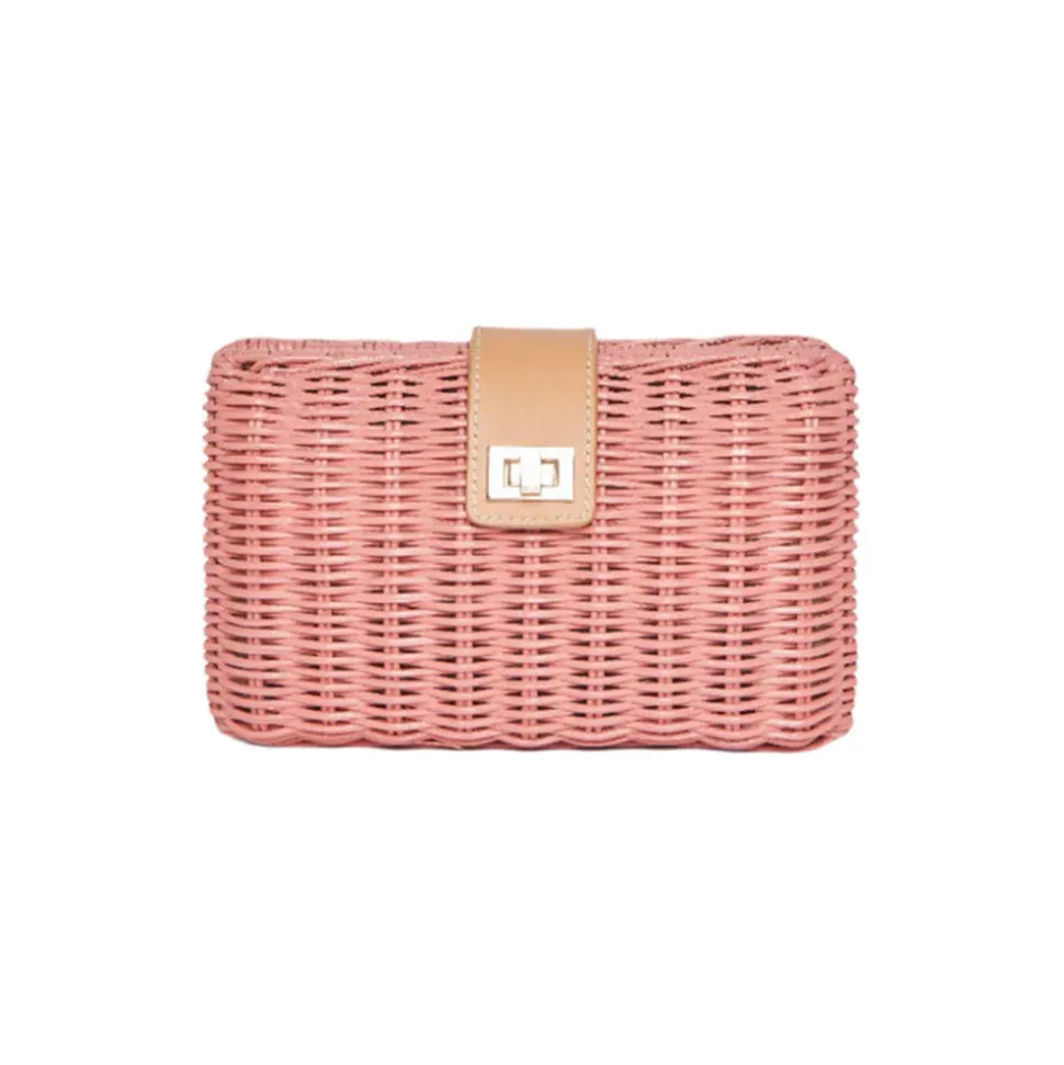 Lou Wicker Straw Clutch Bag