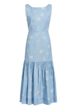 Low-Back Dress in Blue Mini Bouquet