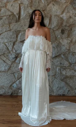 Luca Pleated Satin Silk Wedding Dress