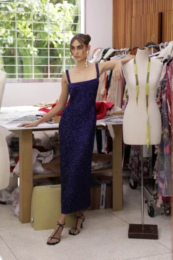 Luciernaga Dress in Navy
