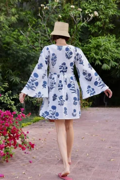 Lugano Mini Dress in Indigo Botantical