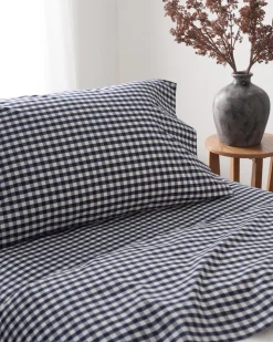 Luxe Premium Cotton Navy Gingham Bed Sheets
