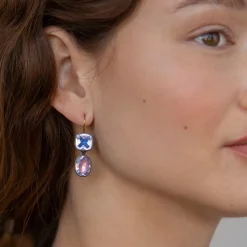 Luzia Cushion Oval Double Drop Earrings in Lavender Moon Quartz