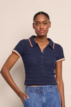 Lydia Top in Navy Crochet