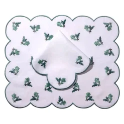 Made-to-Order Violette Linen Placemat and Napkin, Set of 12 in Green