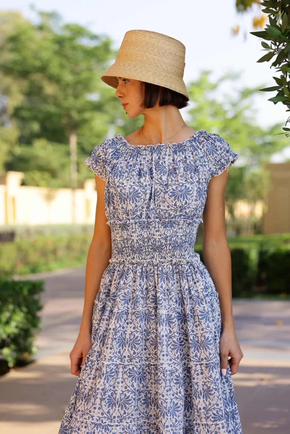 Majorca Midi Dress in Blue Botanical Vine