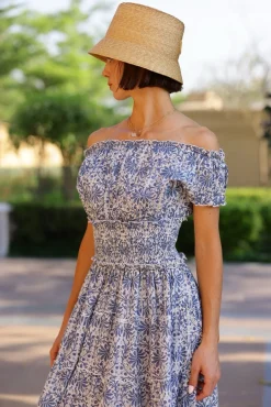 Majorca Midi Dress in Blue Botanical Vine