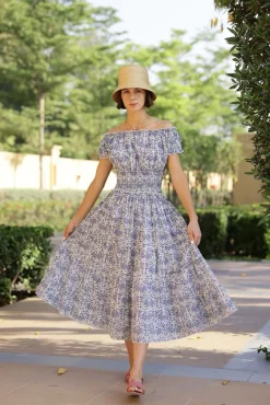 Majorca Midi Dress in Blue Botanical Vine