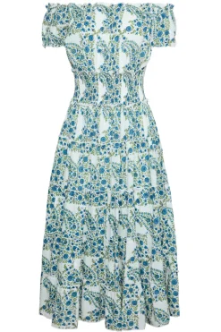 Majorca Midi Dress in Blue Green Paisley