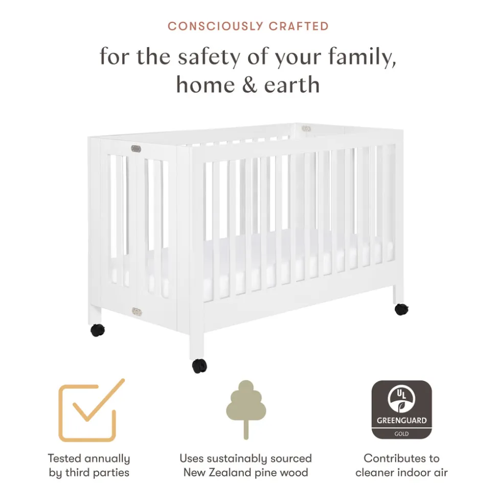 Maki Portable Folding Crib with Toddler Bed Conversion Kit in White