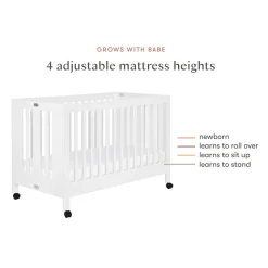 Maki Portable Folding Crib with Toddler Bed Conversion Kit in White