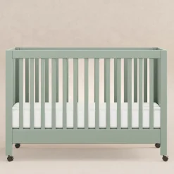 Maki Portable Folding Crib with Toddler Bed Conversion Kit in Light Sage
