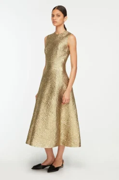 Mara Dress in Gold Metallic Seersucker