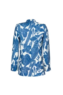 Marcela Tailored Jacket Suit in Canario Blue Print
